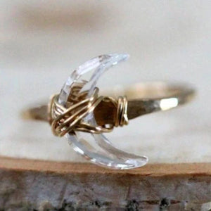 Crescent Moon Ring, Crystal Moon Ring,Crystal Quartz Ring, Half Moon - Moonbeam