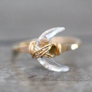 Crescent Moon Ring, Crystal Moon Ring,Crystal Quartz Ring, Half Moon - Moonbeam